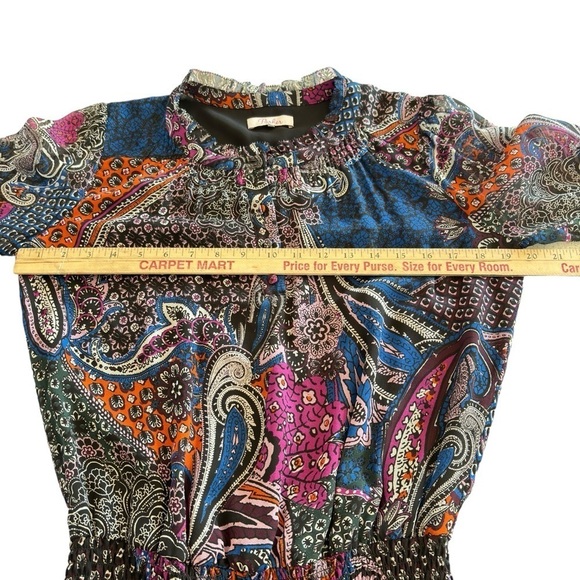 Parker Dress $298 MSRP Multicolor Harlow Paisley Ruffle Trim Sz Small Drop Waist - Picture 8 of 10